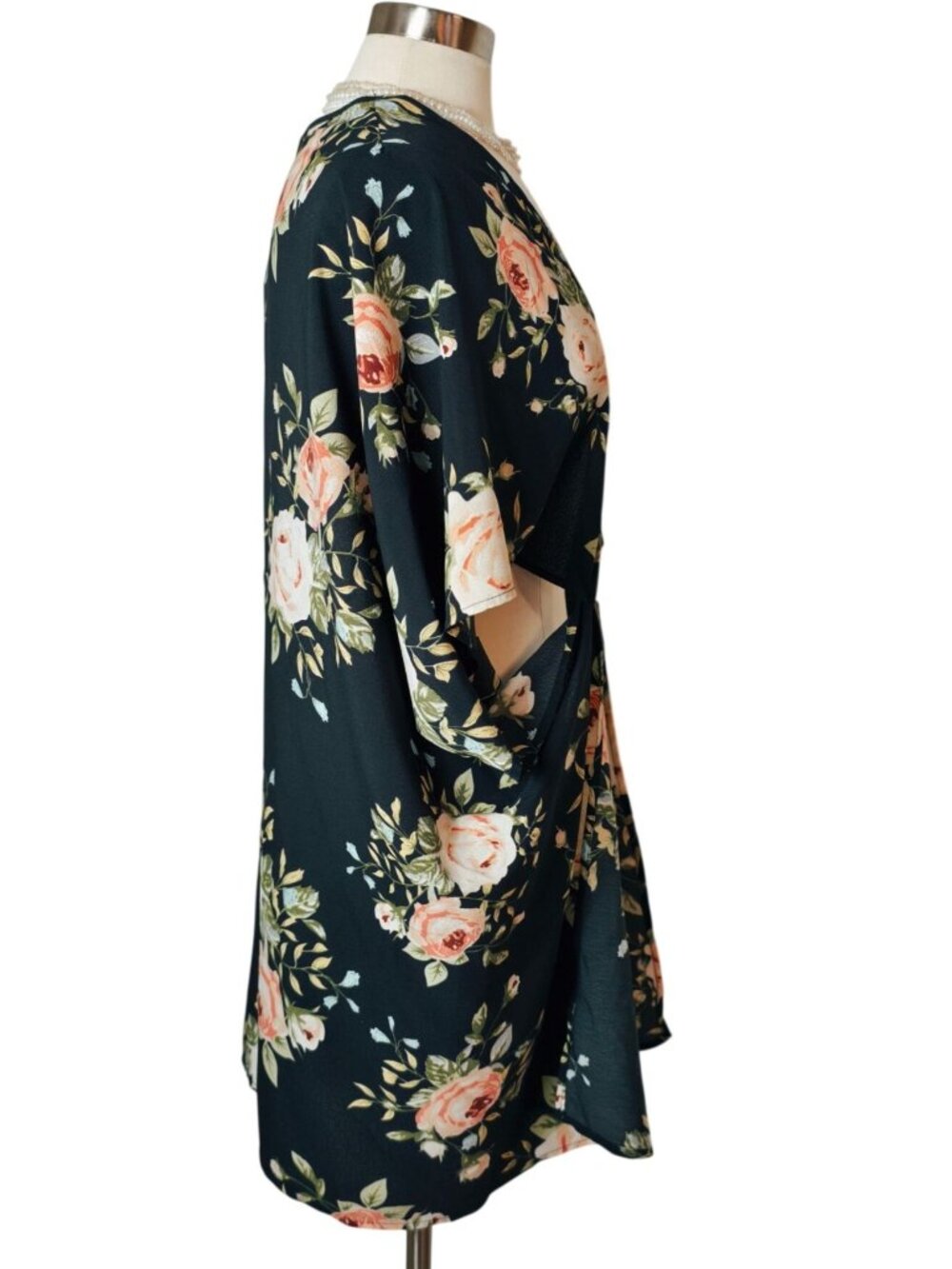Amaryllis M Open-Front Kimono Cardigan Floral Oversized Navy Peach Floral Chic - Picture 4 of 5